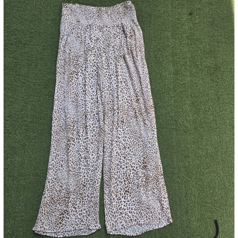 Paper Crane Pants Women's Medium Brown/white Elastic Waist Long
